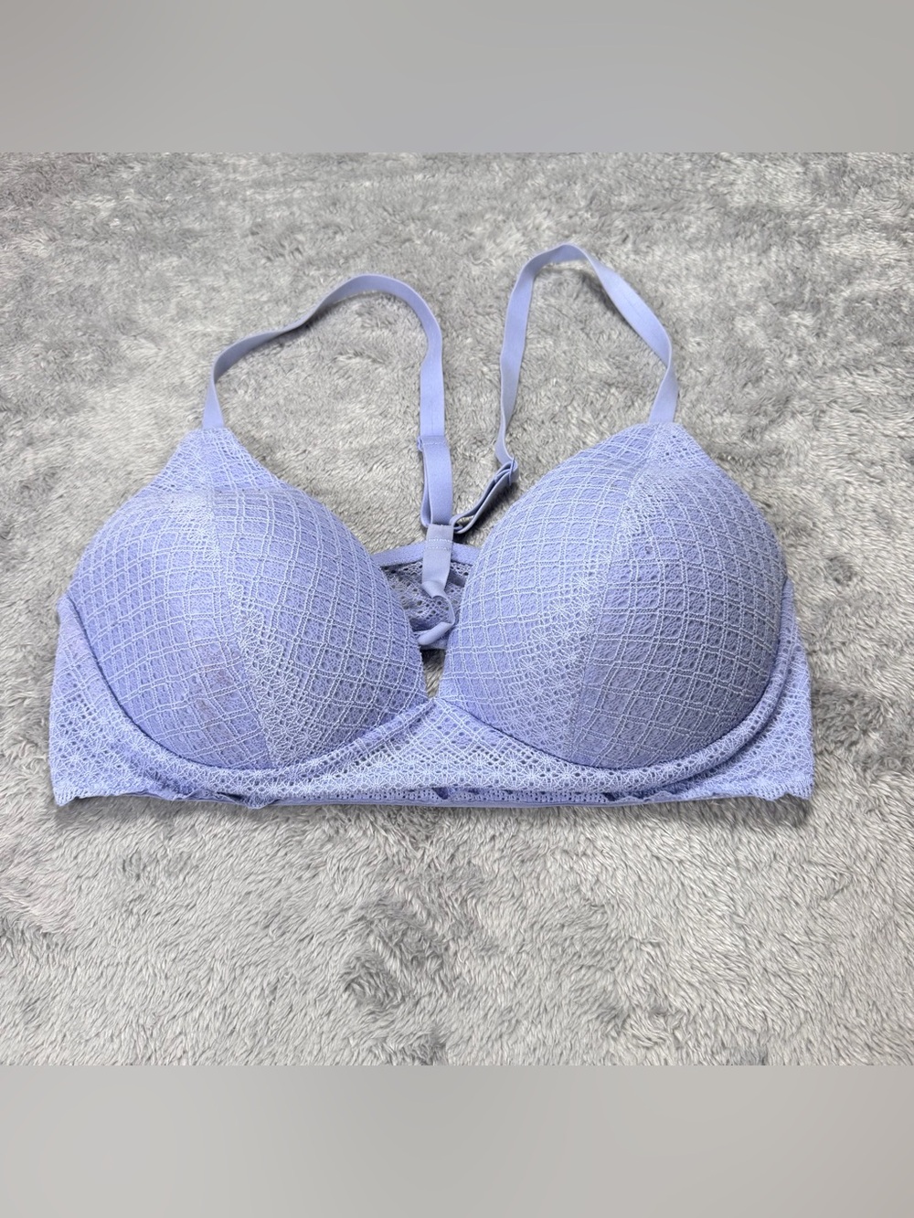 Victoria's Secret Light Lavender Lace Push-Up Bra with Geometric Overlay